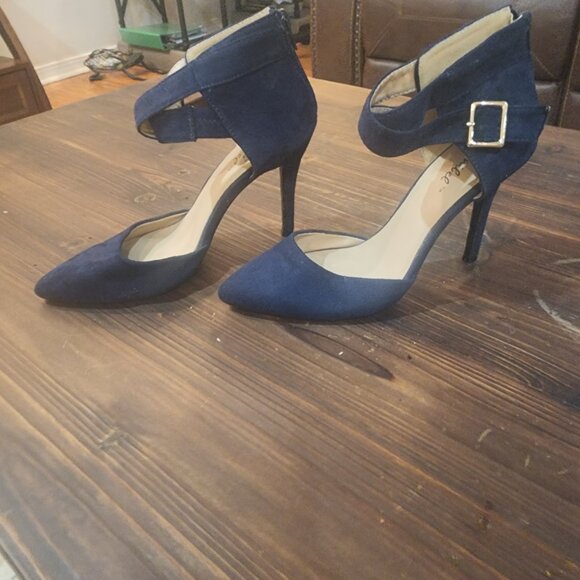 Bonnibel Navy Blue Suede-Like Ankle Strap Heels - Picture 8 of 8